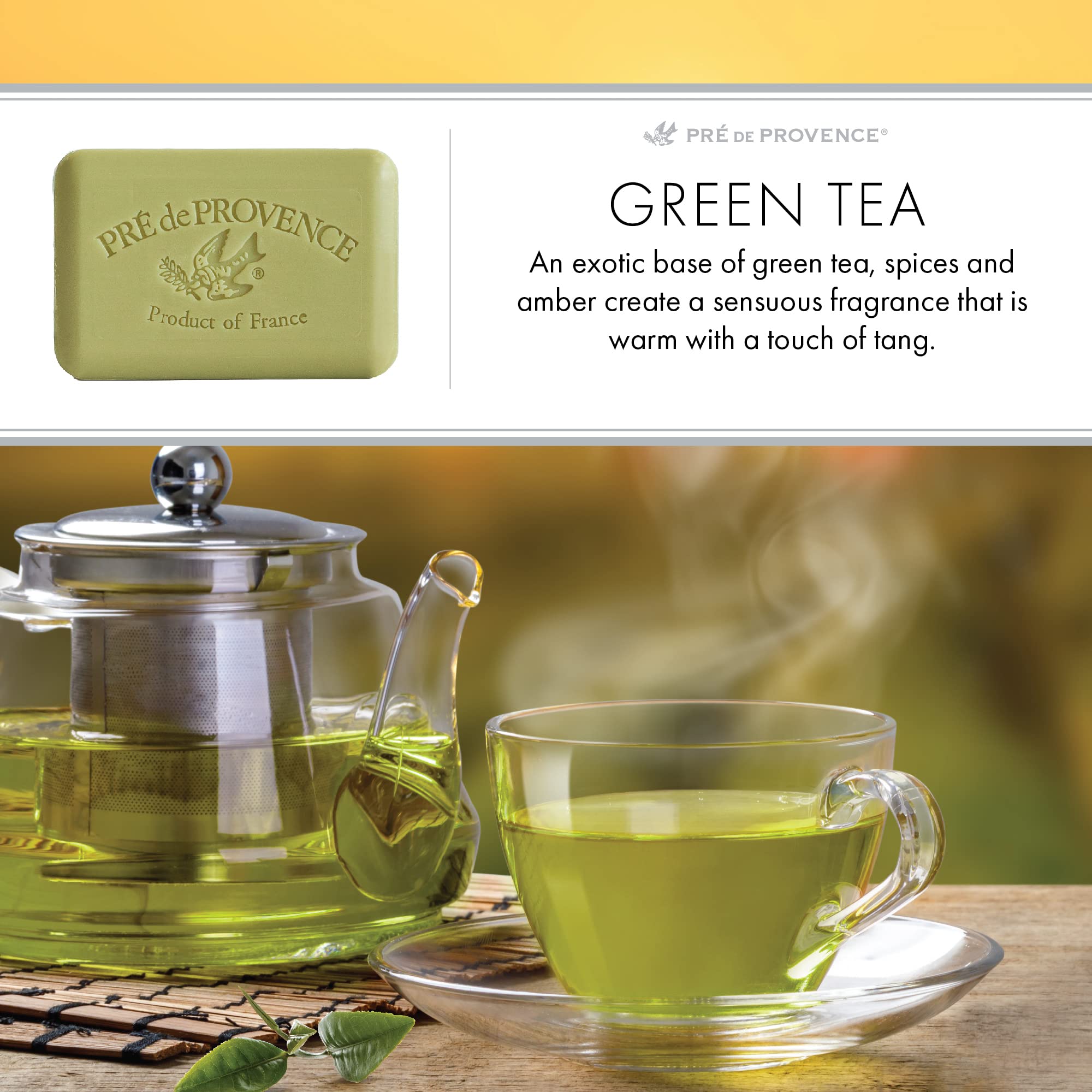 Pre de Provence Artisanal French Soap Bar Enriched with Shea Butter, Green Tea, 150 Gram